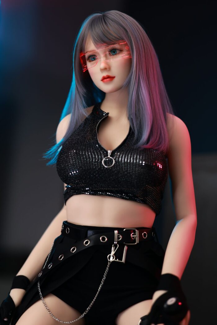 Briana Small Flat Chested Sex Doll With Colorful Hair And Fashionable Outfit, Showcasing Realistic Features And Detailed Craftsmanship.