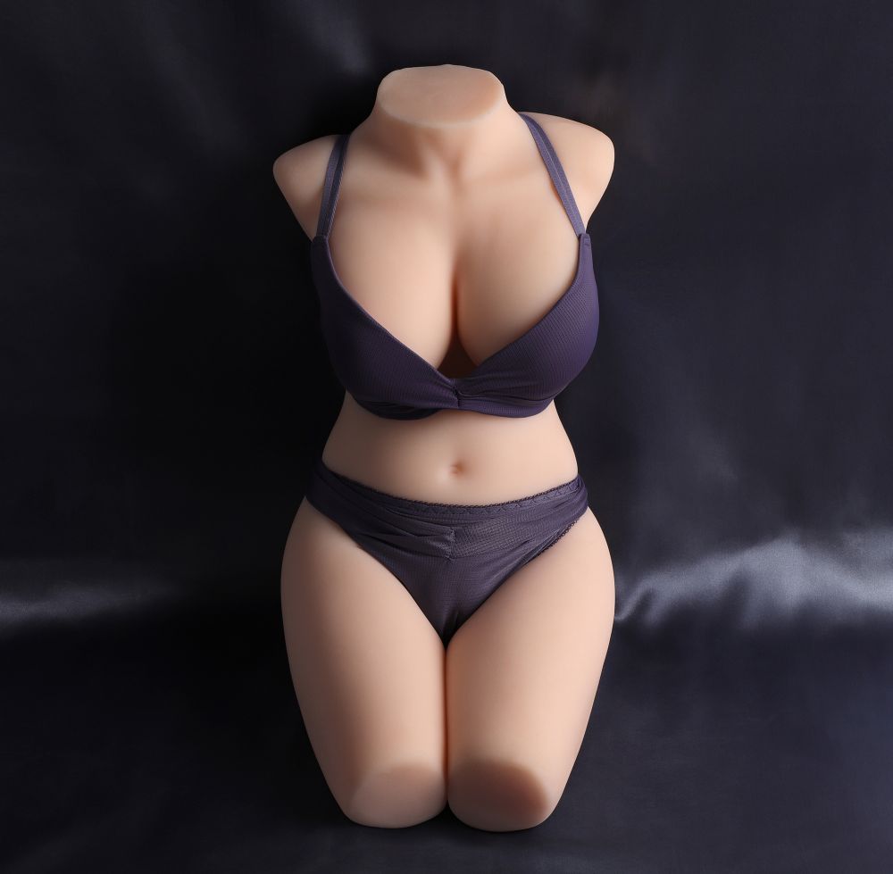 Sex Torso1 Realistic Sex Doll Torso With Detailed Body Features, Wearing Black Lingerie, On A Black Background.