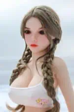 Smooth silicone sex doll with realistic features, detailed face, long braided hair, and alluring eyes for adult companionship and pleasure - ideal for intimate moments and personal satisfaction.