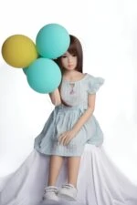 Balloon girl doll, realistic sex doll, lifelike silicone doll with brown hair, cute female mannequin for adult entertainment, high-quality sex doll for realistic experience.