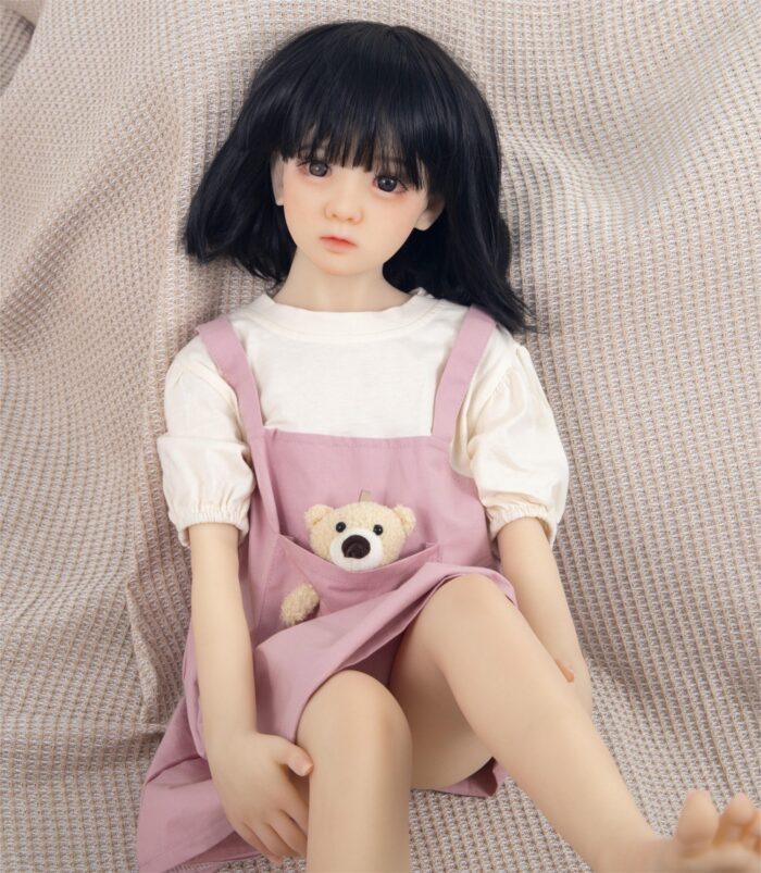 Fleur Sex Doll9 Soft Lifelike Sex Doll With Doll In Pink Dress Holding Plush Teddy Bear, Realistic Silicone Doll For Adult Companionship And Intimate Pleasure, Detailed Features And Durable Materials For A Premium Experience.