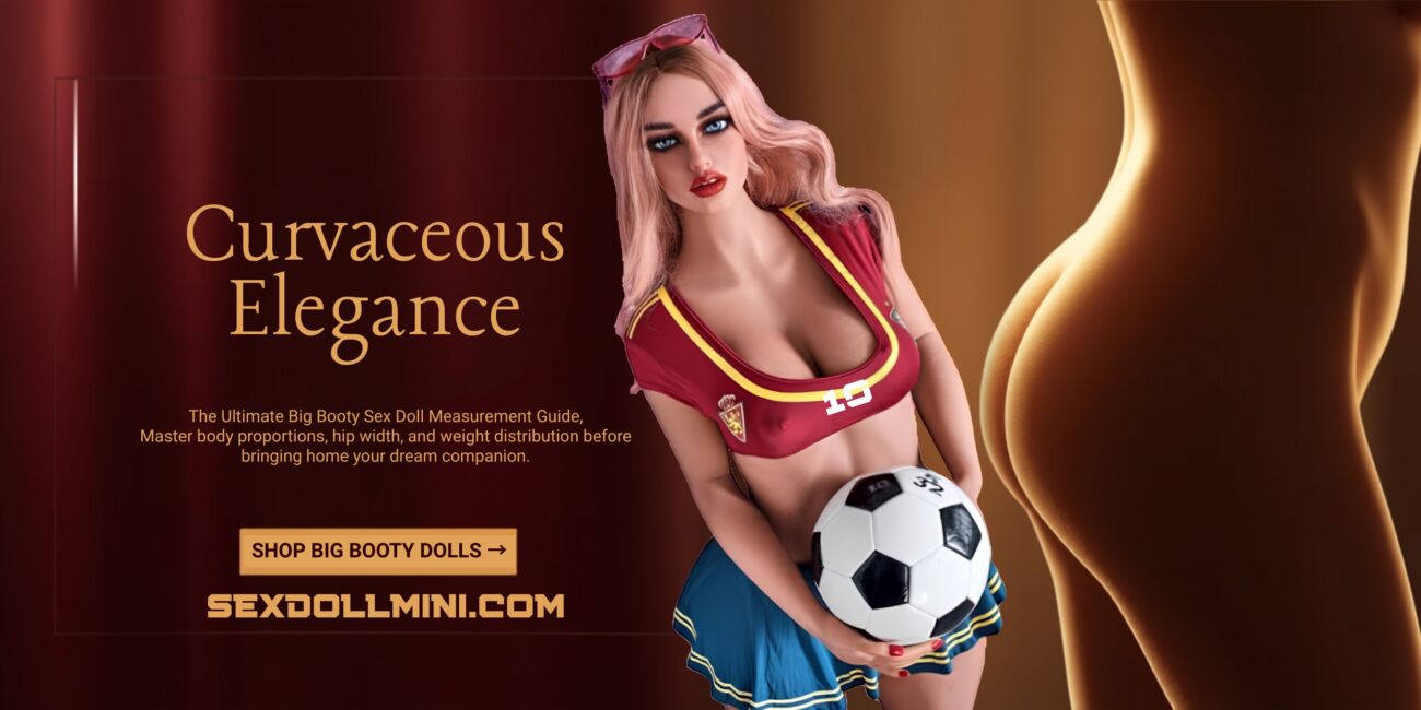 Promocijska slika za Sexdollmini prikazuje ženu u sportskoj odjeći koja drži nogometnu loptu, ističući eleganciju oblina i proizvode za lutke za odrasle.